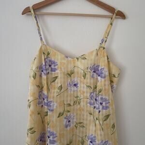 Vtg 90's Pastel Yellow Floral Sleeveless Cottagecore Sun Dress Sz Grunge Gingham